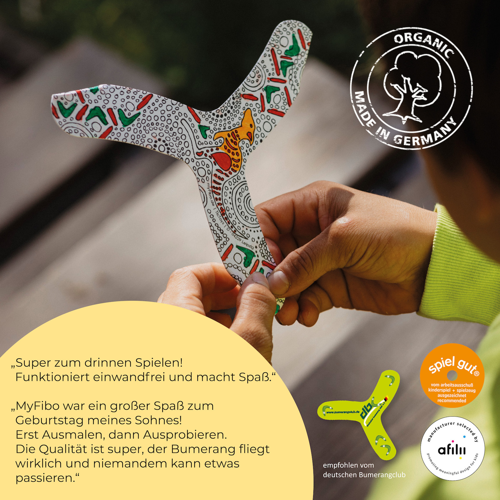 myFibo ist Boomerang aus Papier, kleines Mitbringsel oder kreatives Geschenk für Kinder 