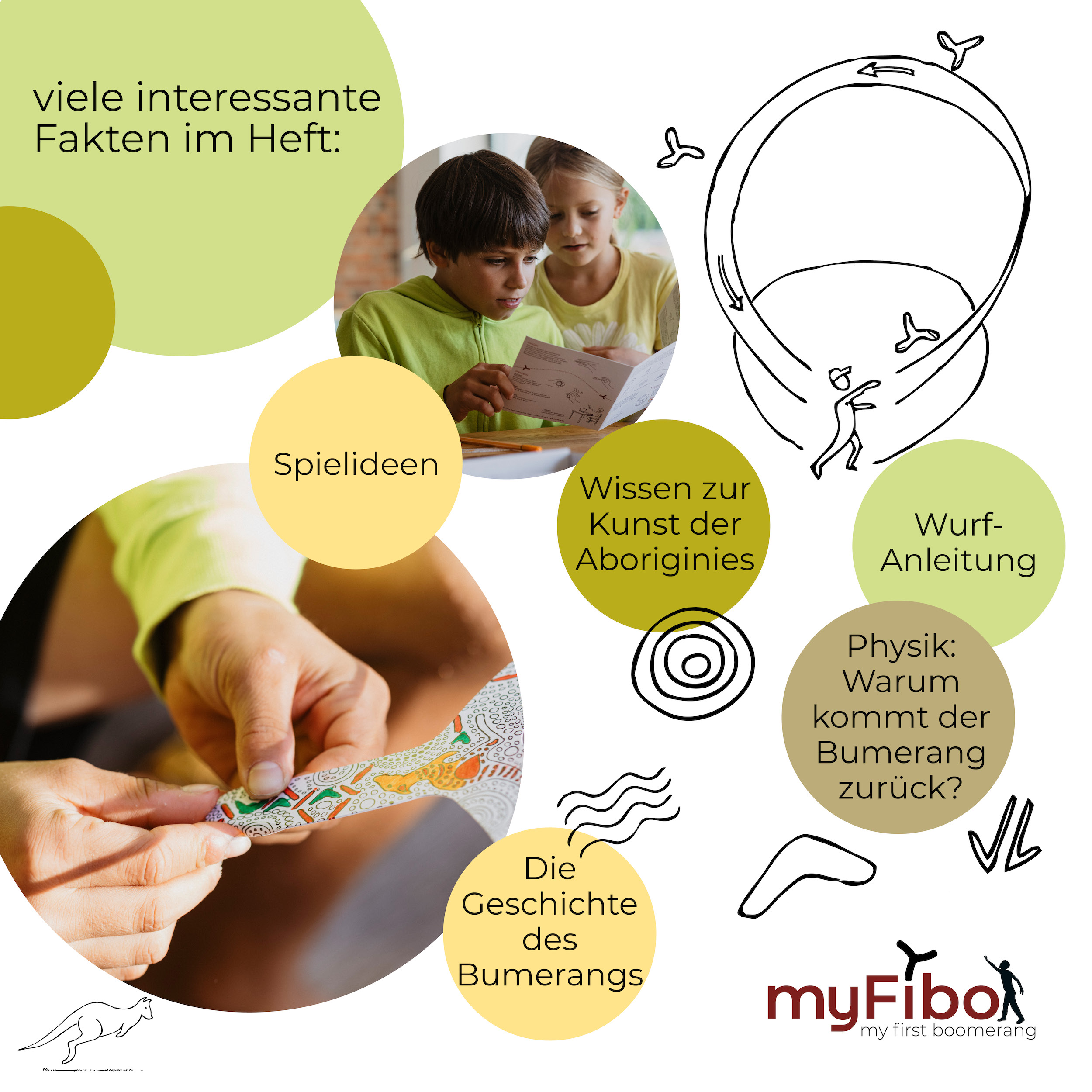 myFibo Bumerang Komplett Set myFibo enthält neben den Indoor Boomerangs Informationen zur Geschichte, Physik des Bumerangs