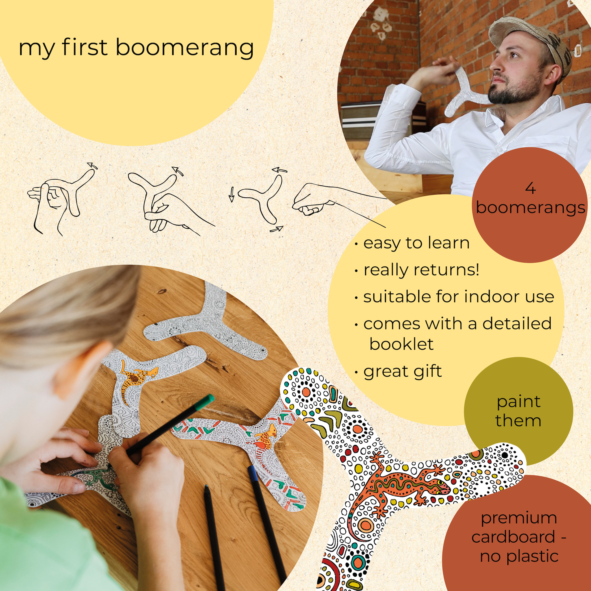 In addition to the indoor boomerangs, myFibo contains information on the history and physics of the boomerang